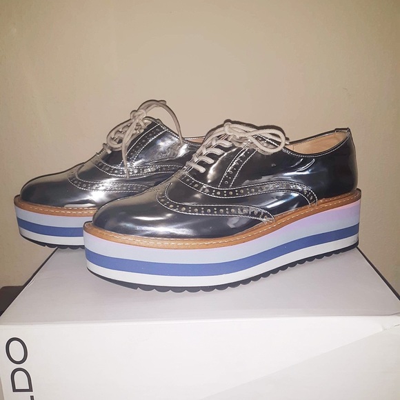 Aldo Lovidere Metallic Loafers Wedge Shoes Sz 9 39 - Picture 2 of 4